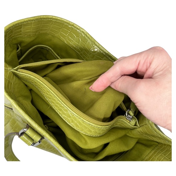 LIZ CLAIBORNE LIME GREEN FAUX ALLIGATOR HANDBAG SHOULDER BAG - Picture 10 of 15